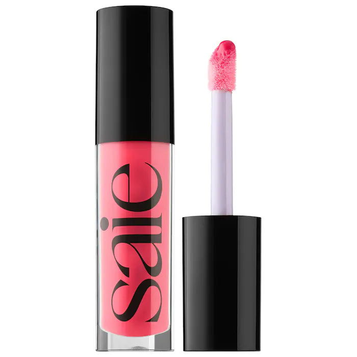 Saie Glossybounce Lip Gloss Oil in Play - bright pink