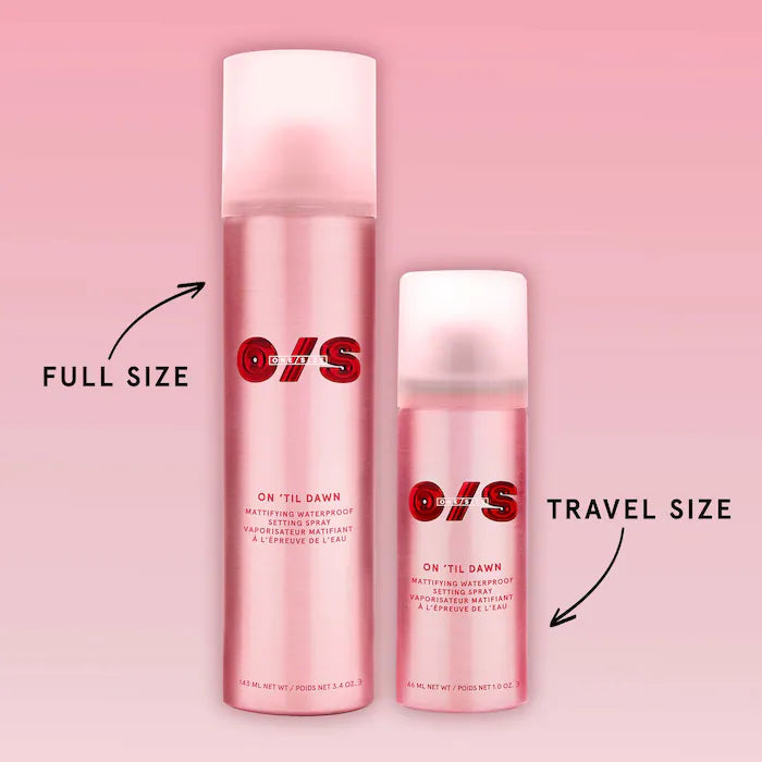 ONE SIZE ON ‘TIL DAWN
MATTIFYING WATERPROOF SETTING SPRAY TRAVEL SIZE 46ML/1 oz