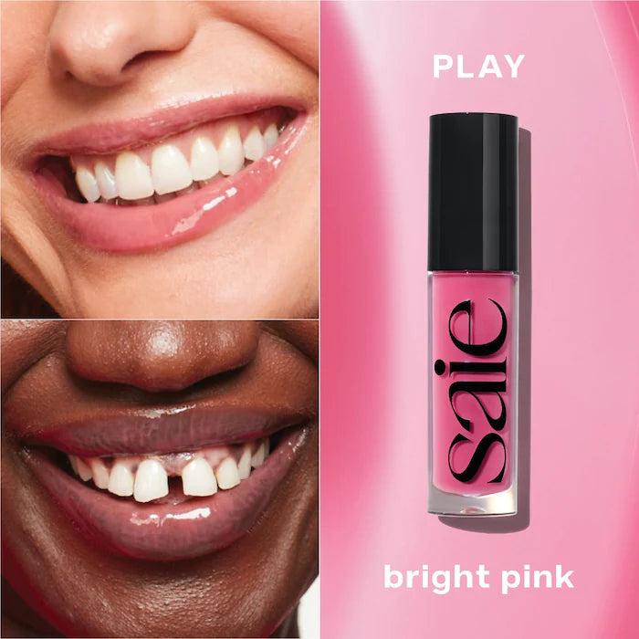 Saie Glossybounce Lip Gloss Oil in Play - bright pink