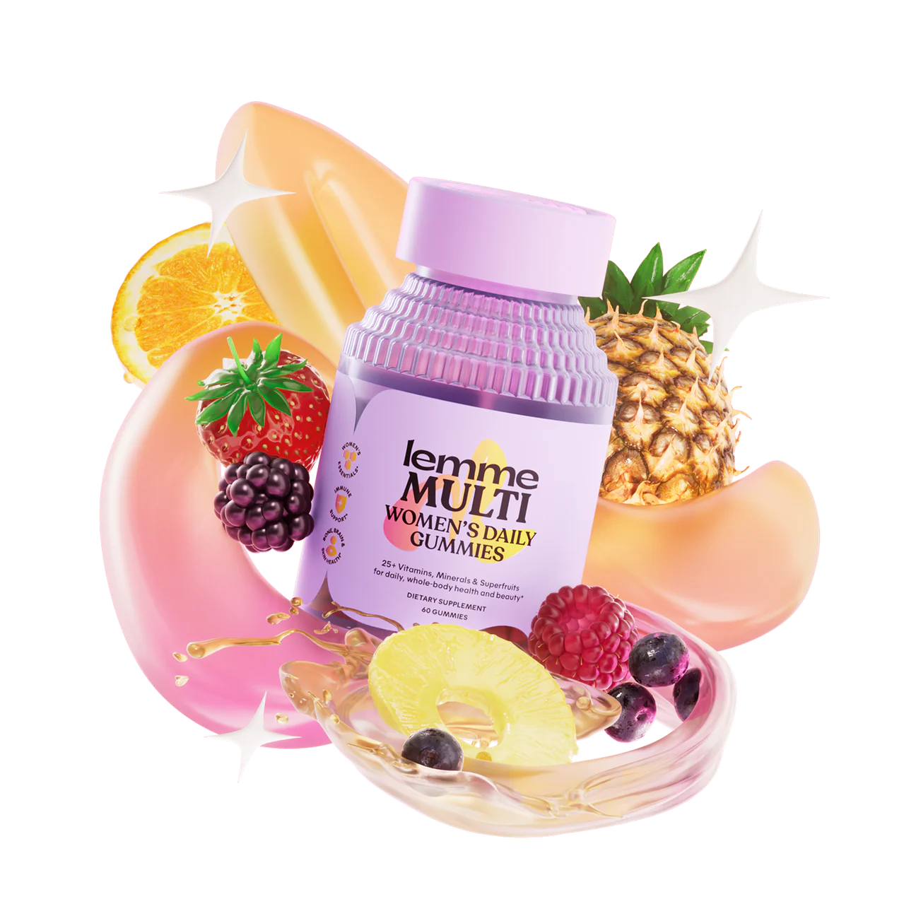 Lemme Multi Daily Gummies - Essential Daily Wellness Support - 25+ Vitamins & Minerals - Raspberry Orange Flavor - 60ct