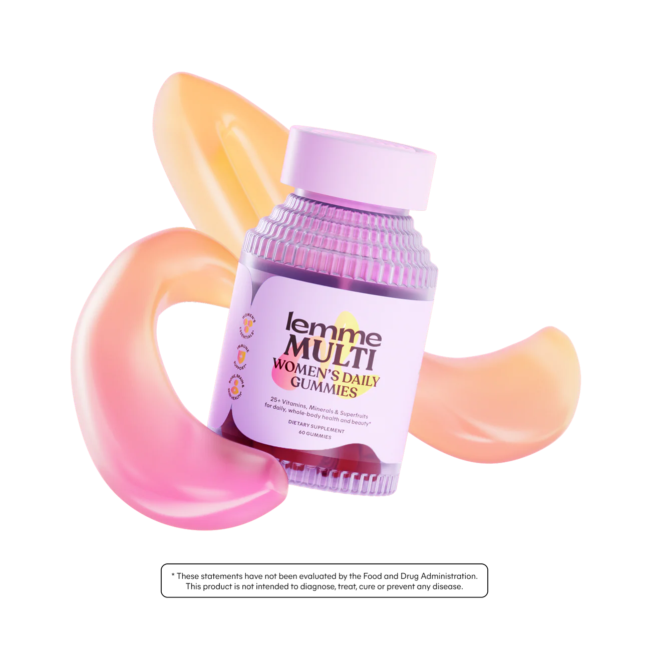 Lemme Multi Daily Gummies - Essential Daily Wellness Support - 25+ Vitamins & Minerals - Raspberry Orange Flavor - 60ct