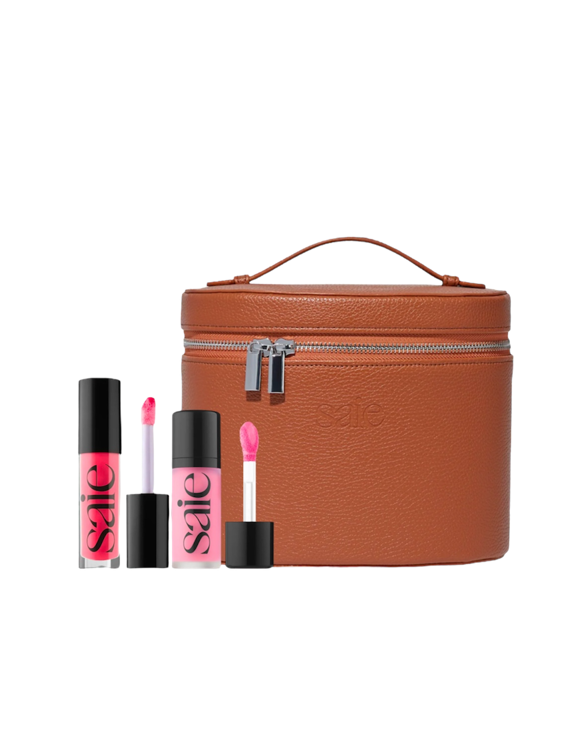 SAIE VANITY BAG WITH Lip Gloss Oil in Play & Blush in Baby pink