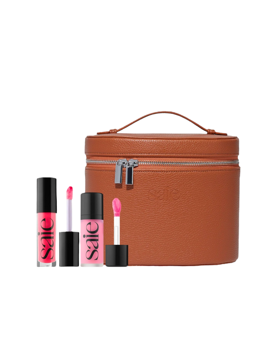 SAIE VANITY BAG WITH Lip Gloss Oil in Play & Blush in Baby pink
